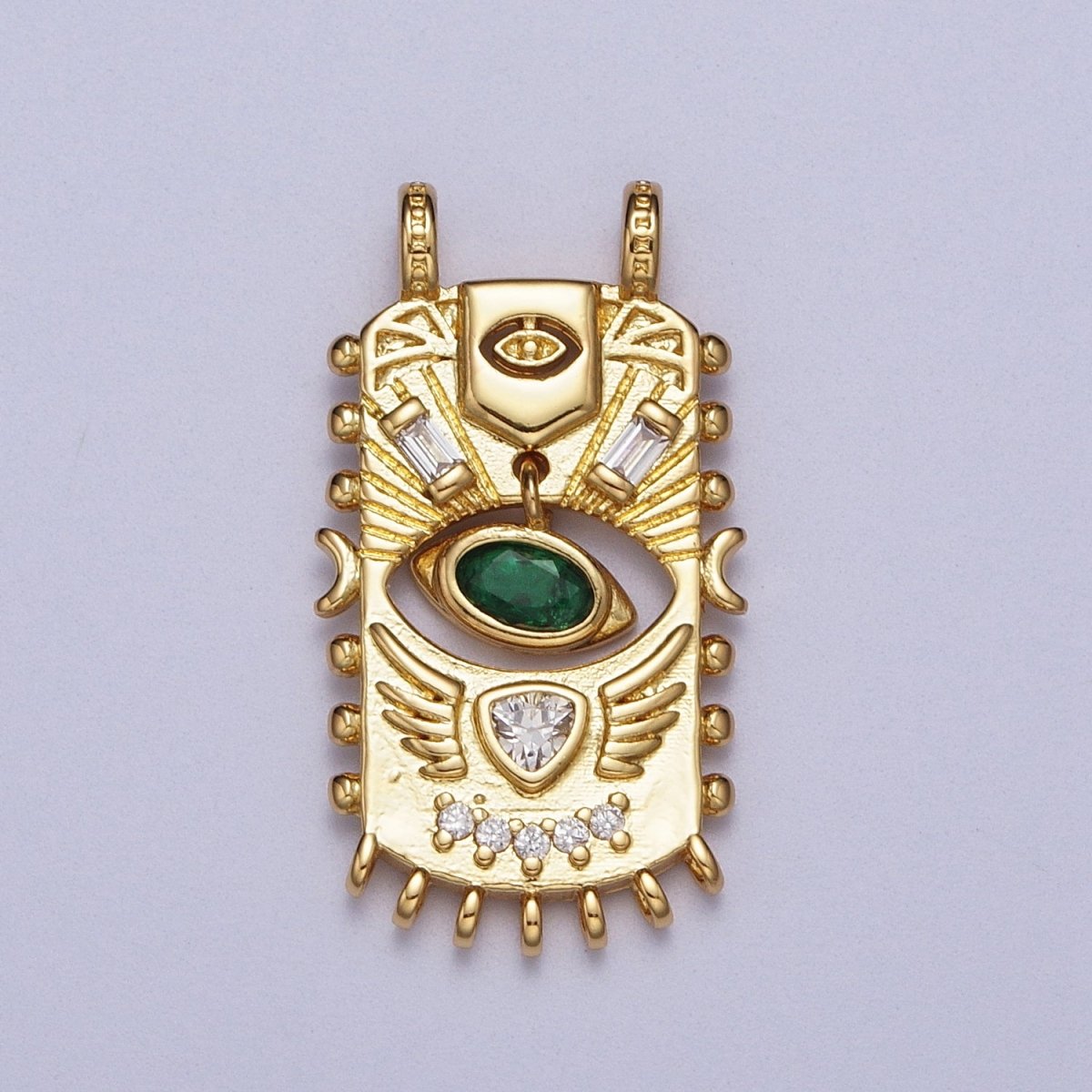 Green Evil Eye Dangle Baguette Tarot Card Gold Connector | Y-677 - DLUXCA