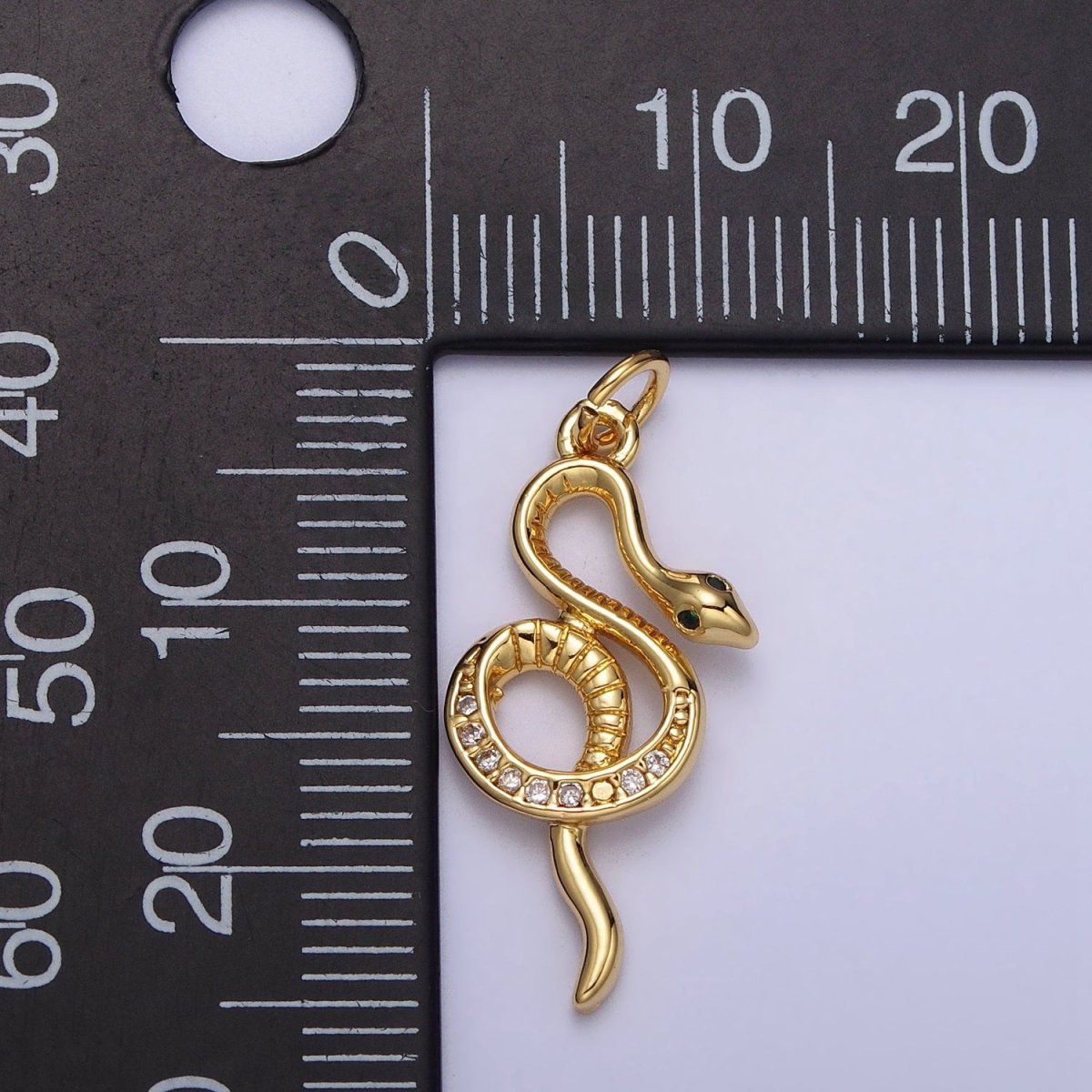Green-Eyed Slithering Clear Micro Paved CZ Snake Serpent Gold Charm | AC218 - DLUXCA