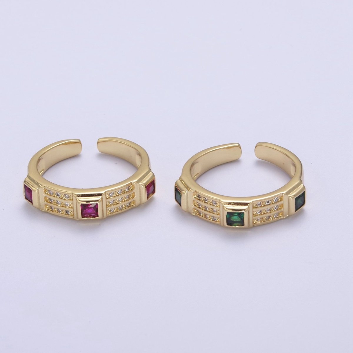 Green / Fuschia CZ Stone Gold Ring Open Adjustable Jewelry Masculine Unisex Ring U-227 U-228 - DLUXCA