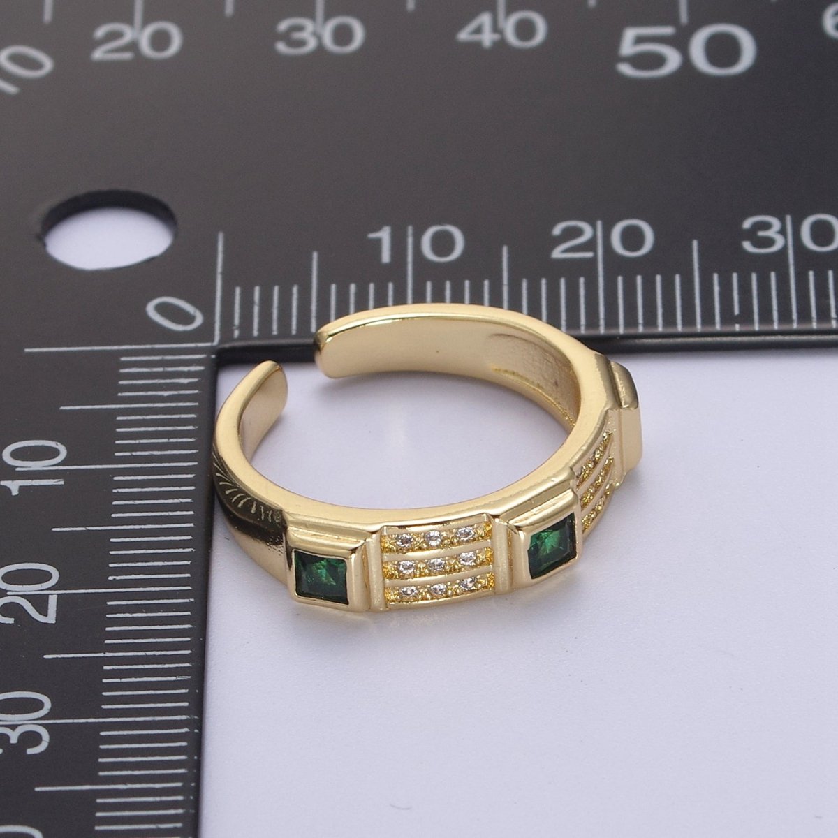 Green / Fuschia CZ Stone Gold Ring Open Adjustable Jewelry Masculine Unisex Ring U-227 U-228 - DLUXCA