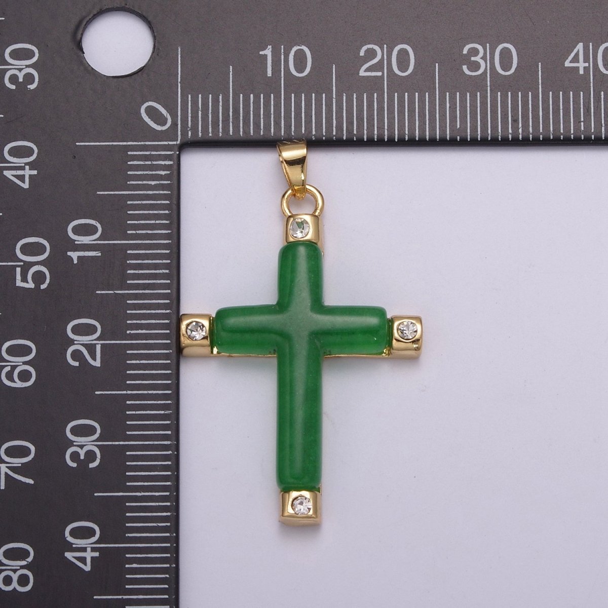 Green Jade Cross Pendant for Necklace 24K Gold Filled Cross O-267 - DLUXCA