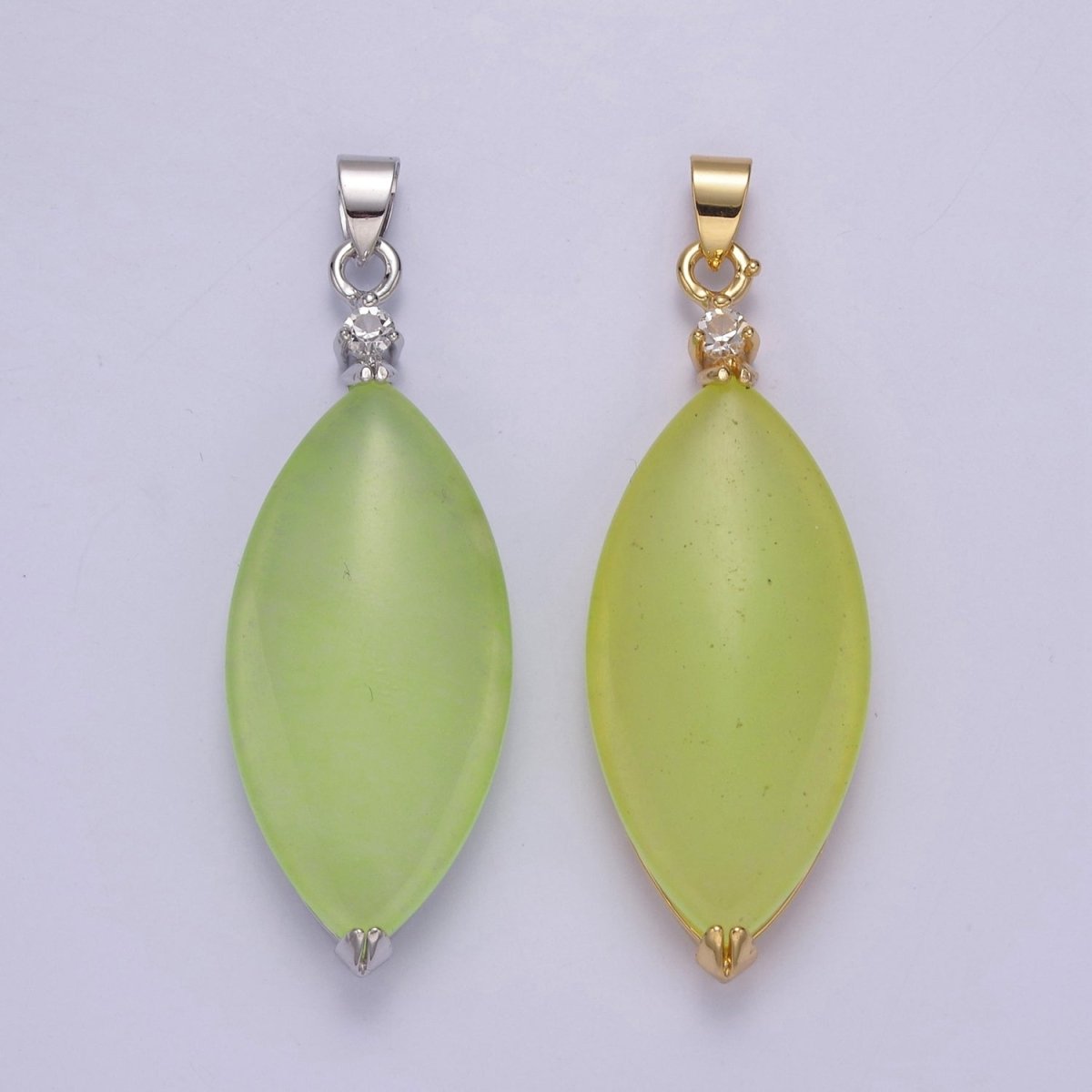 Green Jade Drop pendant charm with Gold / Silver Bail for Necklace W-630 - DLUXCA