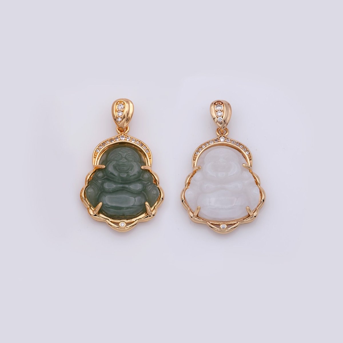 Green Jade Laughing Buddha, Gemstone Buddhism Dainty Religious Necklace Charm Necklace Pendant For Jewelry Making Micro Pave Gold Filled O124 *Overstock Clearance Special Price - DLUXCA
