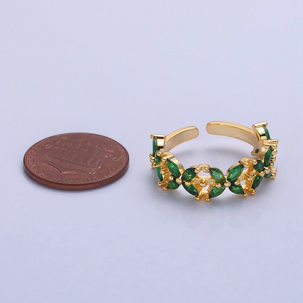 Green Marquise Flower Ring, 24K Gold Filled Cubic Zirconia CZ Ring O-2297 - DLUXCA