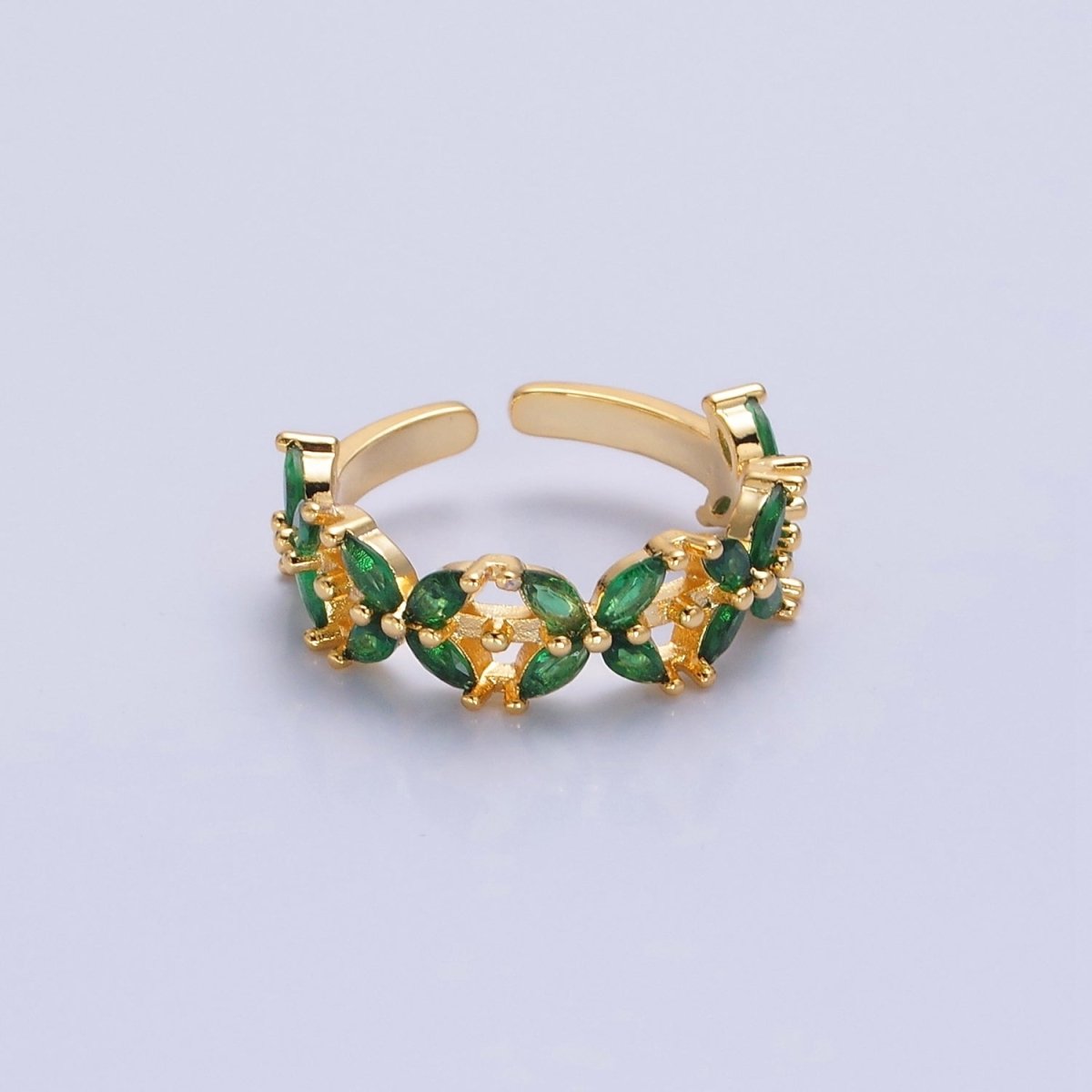 Green Marquise Flower Ring, 24K Gold Filled Cubic Zirconia CZ Ring O-2297 - DLUXCA