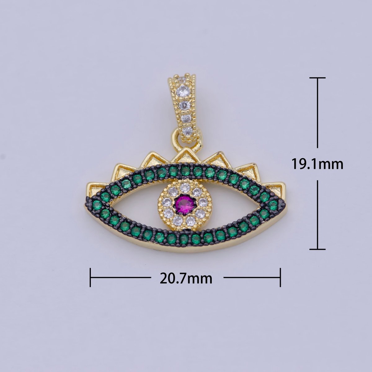 Green Micro Pave Evil Eye Charm Cubic Eye Of Ra Necklace Earring Charm in 24k Gold Filled for Necklace Bracelet Component Supply I-774 - DLUXCA
