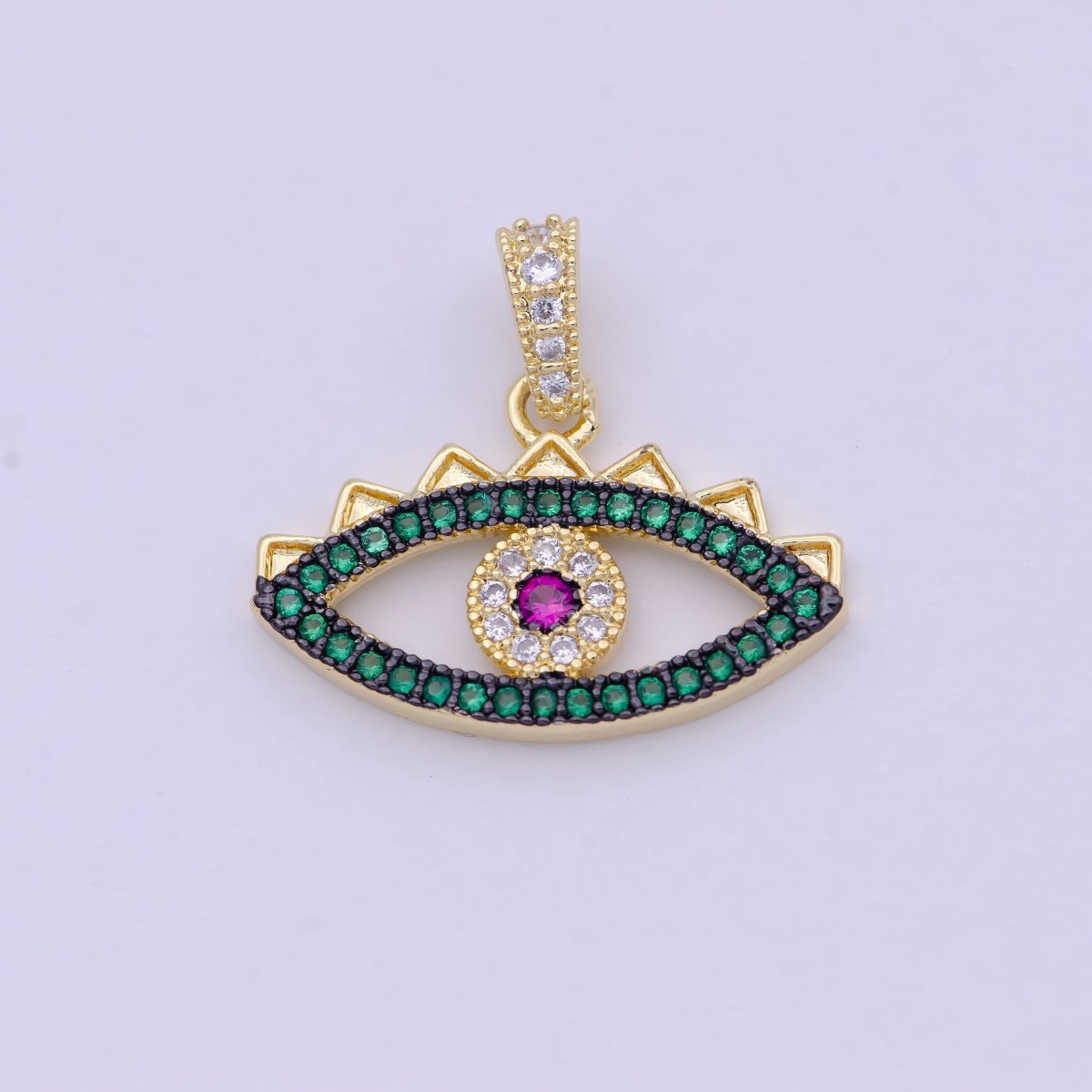 Green Micro Pave Evil Eye Charm Cubic Eye Of Ra Necklace Earring Charm in 24k Gold Filled for Necklace Bracelet Component Supply I-774 - DLUXCA