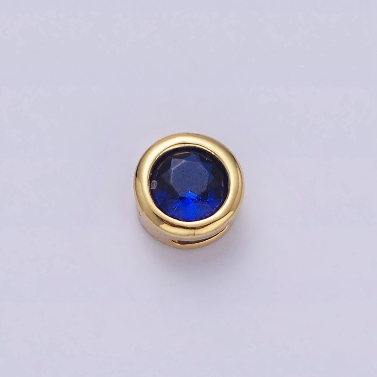 Green, Pink, Blue, Clear, Fuchsia 5.3mm Round CZ Bezel Gold Spacer Bead | B-827 B-828 B-829 B-830 B-831 - DLUXCA