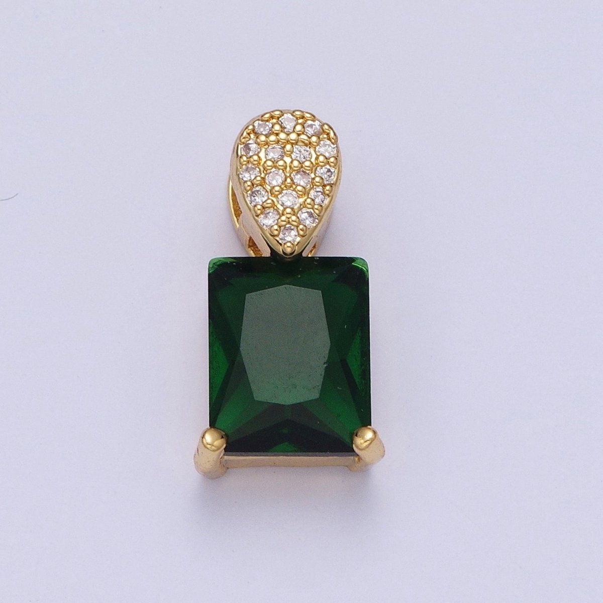 Green, Pink, Clear, Red Baguette Micro Paved CZ Teardrop Slider Pendant H-405 H-893 H-917 H-922 - DLUXCA