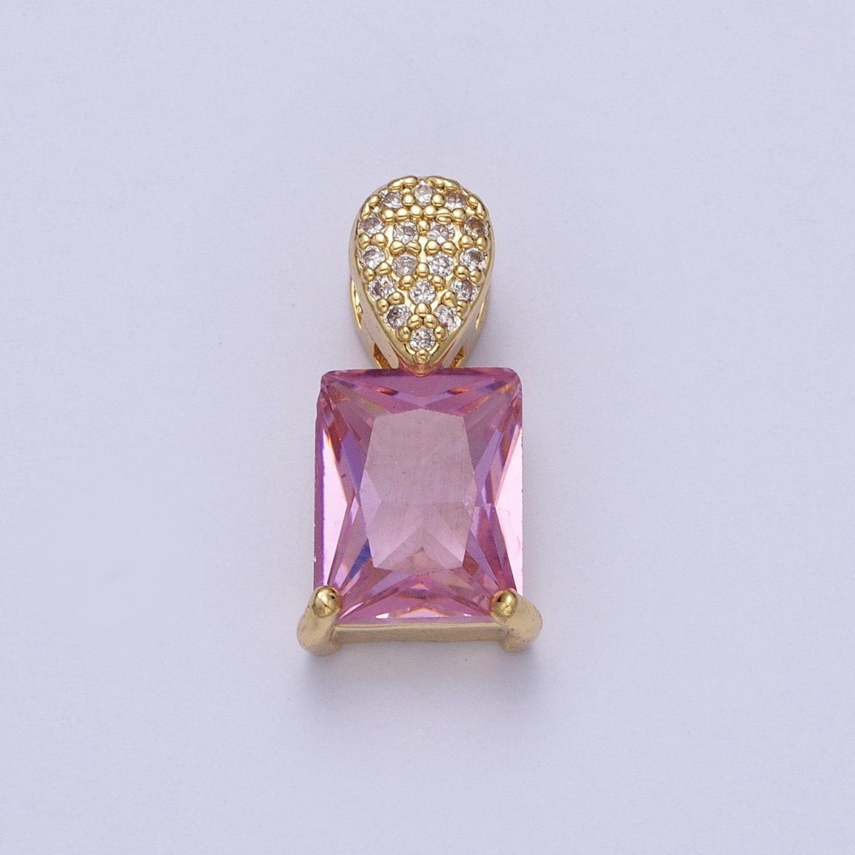 Green, Pink, Clear, Red Baguette Micro Paved CZ Teardrop Slider Pendant H-405 H-893 H-917 H-922 - DLUXCA