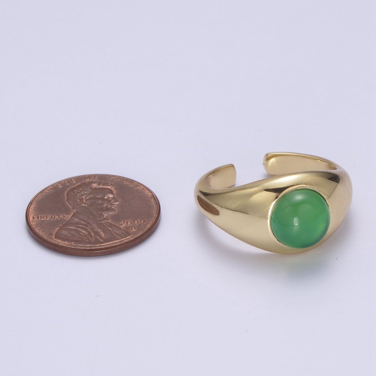 Green / Red Gem Stone Gold Dome Ring Open Adjustable Jewelry U-224 U-225 - DLUXCA