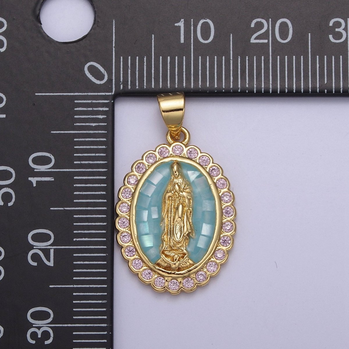 Green Shell Miraculous Lady Charm for Necklace, Dainty Lady of Guadalupe Pendant for Religious Jewelry Making Supply in Gold Filled N-551 - DLUXCA
