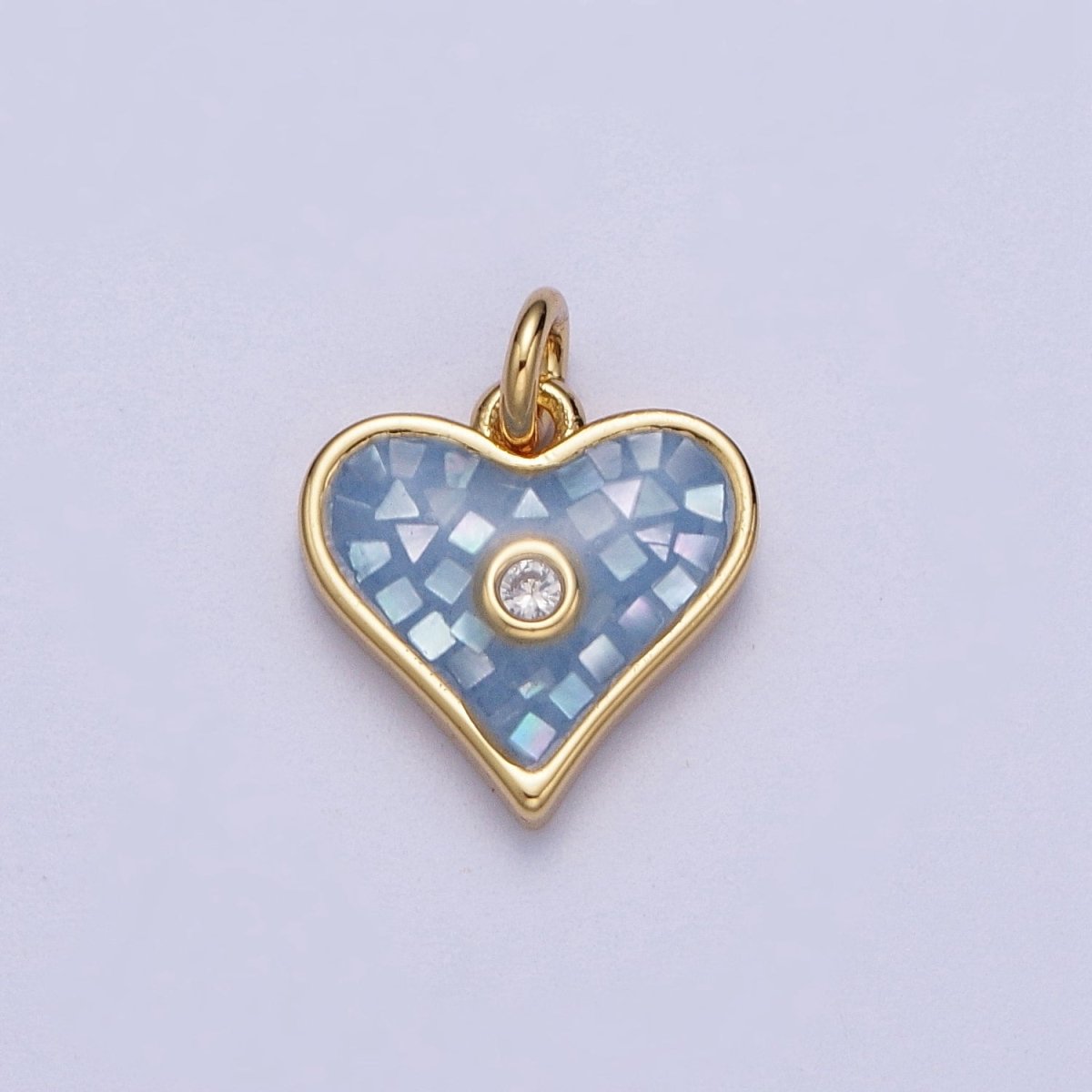 Green, White, Pink, Blue, Abalone Shell Opal CZ Gold Heart Charm | X-769 - X-773 - DLUXCA