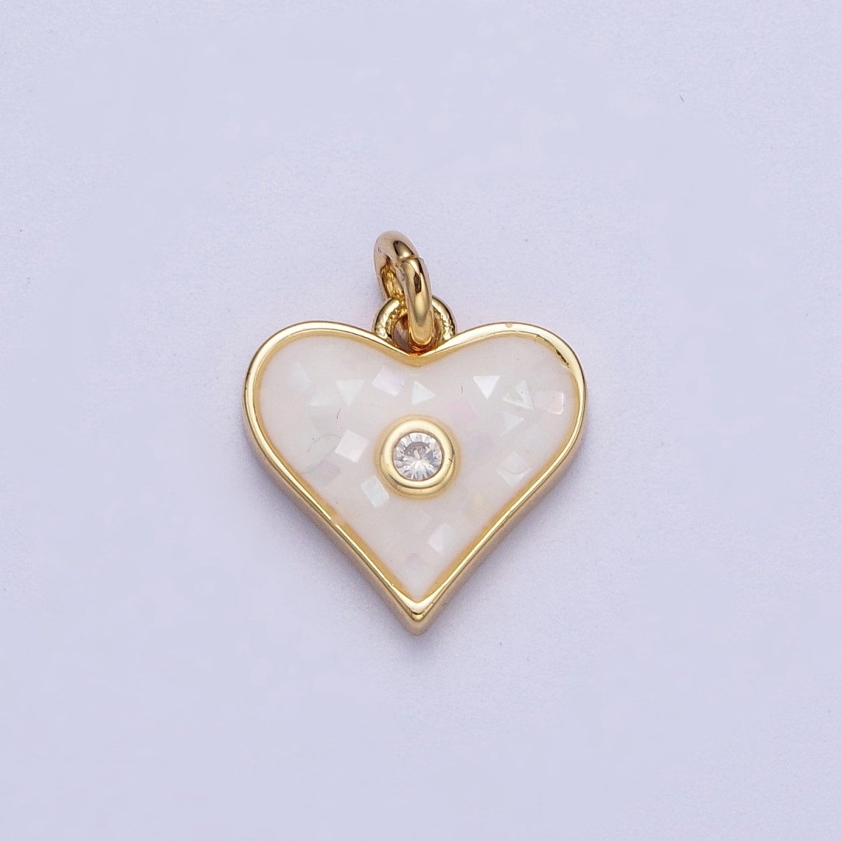 Green, White, Pink, Blue, Abalone Shell Opal CZ Gold Heart Charm | X-769 - X-773 - DLUXCA