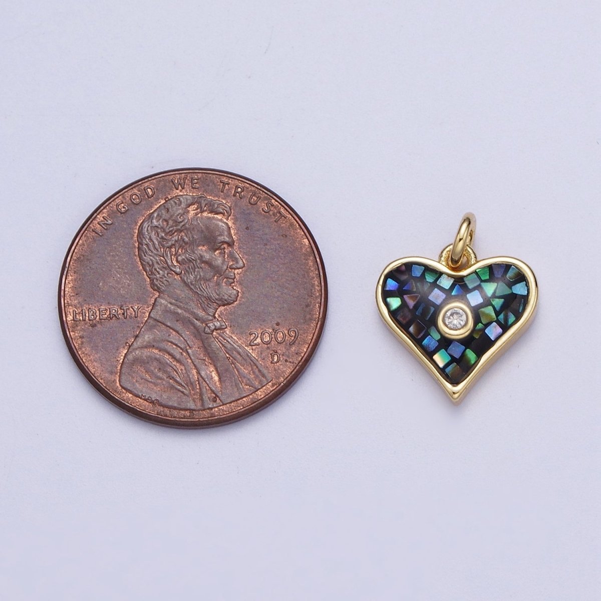 Green, White, Pink, Blue, Abalone Shell Opal CZ Gold Heart Charm | X-769 - X-773 - DLUXCA