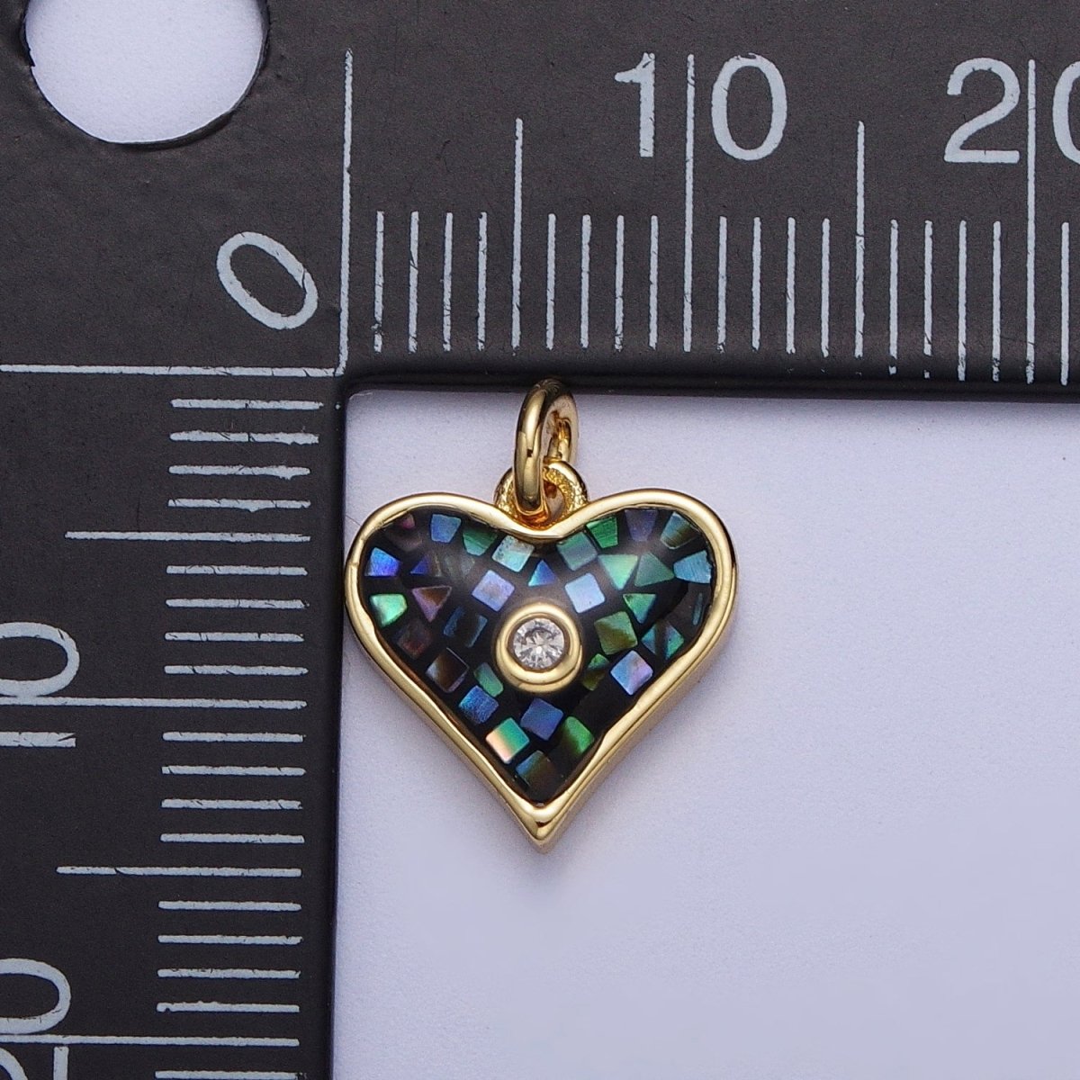 Green, White, Pink, Blue, Abalone Shell Opal CZ Gold Heart Charm | X-769 - X-773 - DLUXCA