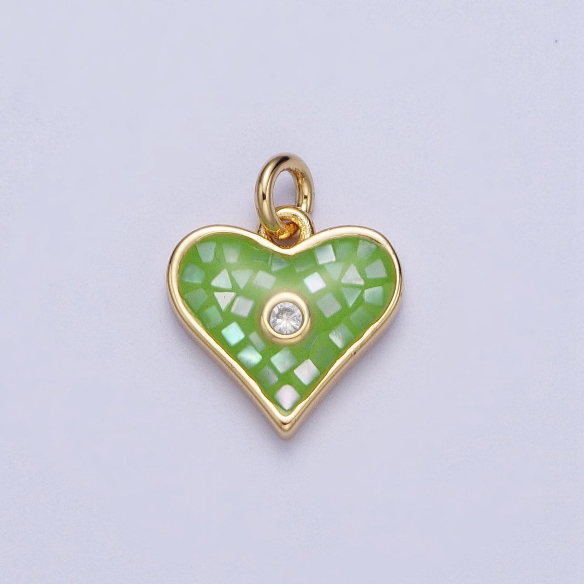 Green, White, Pink, Blue, Abalone Shell Opal CZ Gold Heart Charm | X-769 - X-773 - DLUXCA