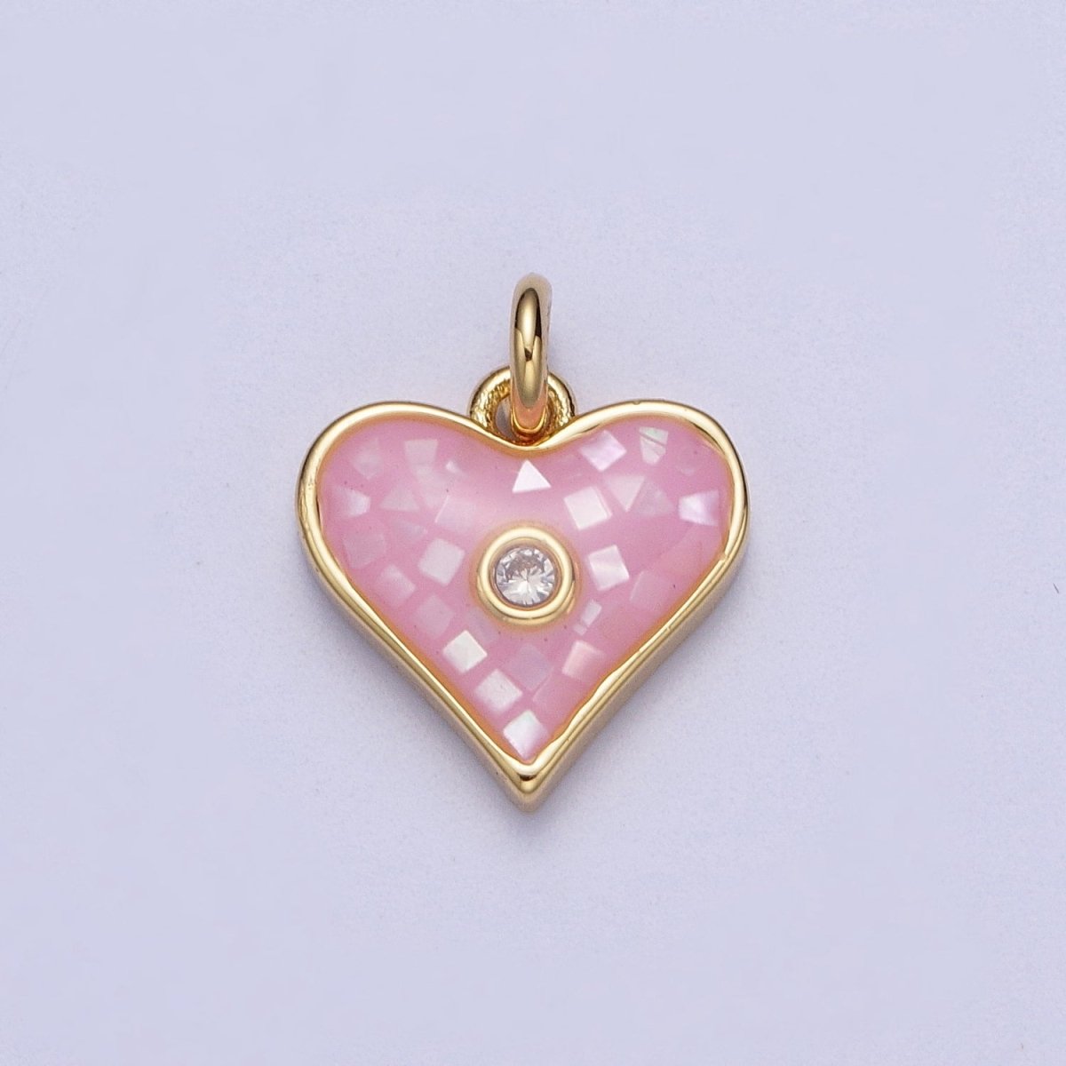 Green, White, Pink, Blue, Abalone Shell Opal CZ Gold Heart Charm | X-769 - X-773 - DLUXCA