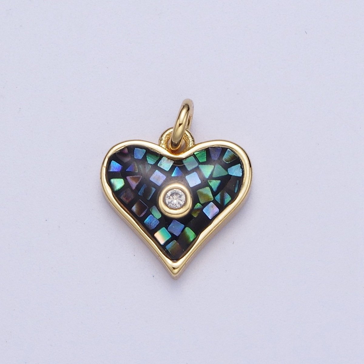 Green, White, Pink, Blue, Abalone Shell Opal CZ Gold Heart Charm | X-769 - X-773 - DLUXCA