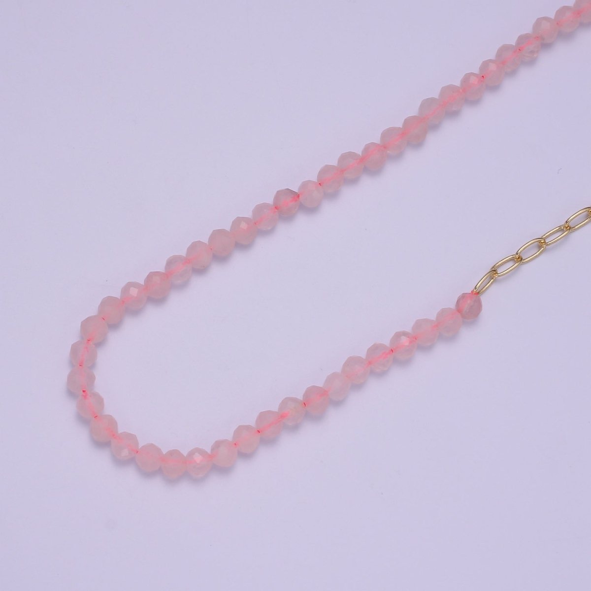Half 14K Gold Filled Cable Link Chain, Half Dainty Pink Quartz Natural Gemstone Necklace | WA-029 Clearance Pricing - DLUXCA