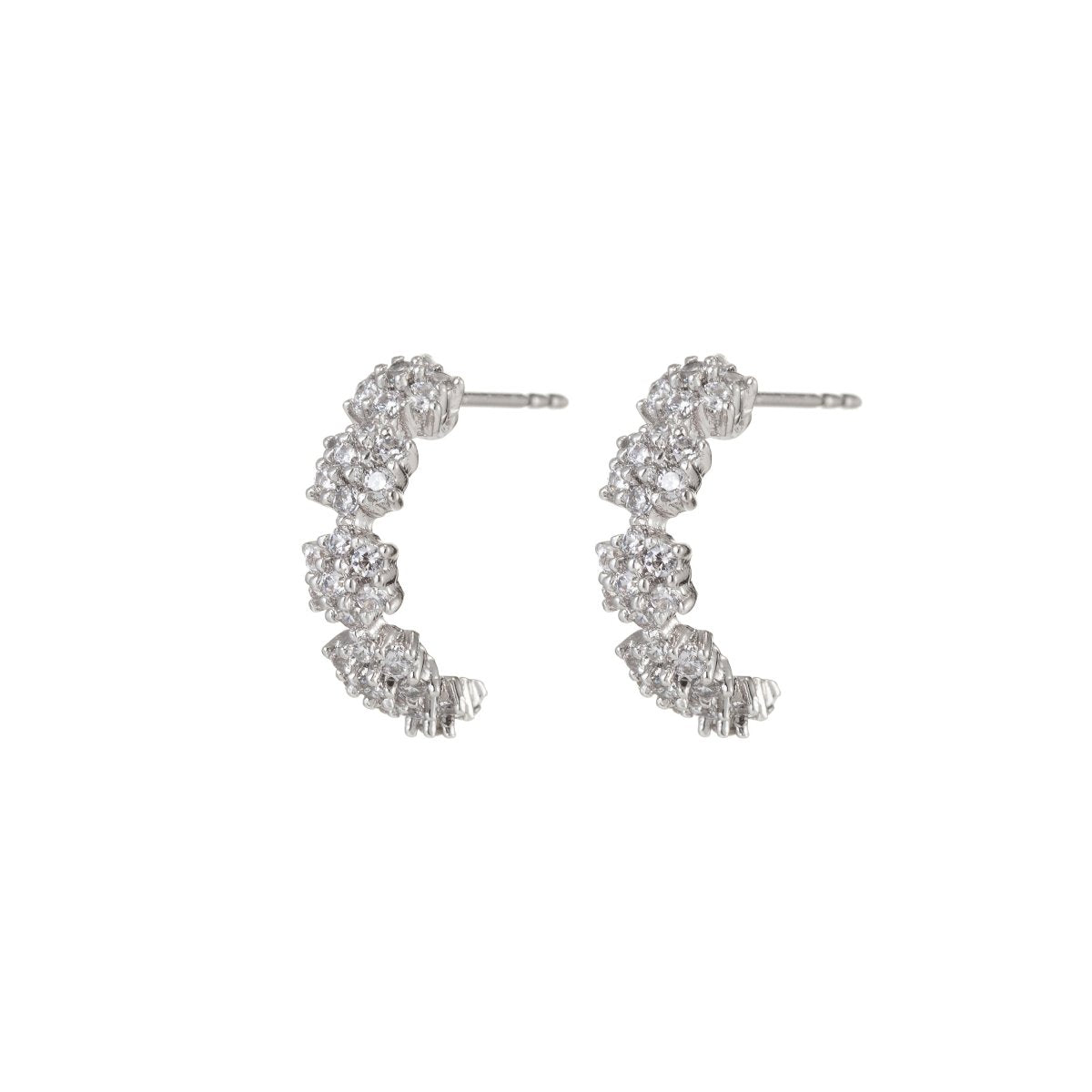 Half hoop earrings, sterling silver earrings, Micro Pave earrings, dainty earrings, Cubic zirconia hoop earrings, small hoop earrings, gifts Q-034 Q-035 - DLUXCA