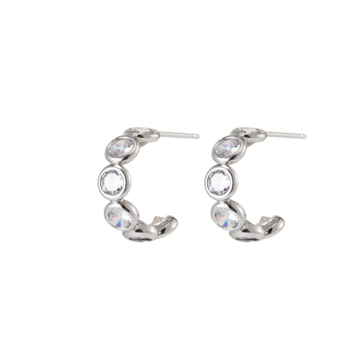 Half hoop earrings, sterling silver earrings, Micro Pave earrings, dainty earrings, Cubic zirconia hoop earrings, small hoop earrings, gifts Q-034 Q-035 - DLUXCA