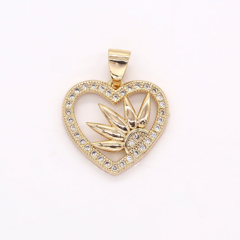 Half Sided Daisy Flower in Golden Micro Pave Heart Charm CZ Gold Plated Floral Nature Love Heart Charm Pendant GP-397 - DLUXCA