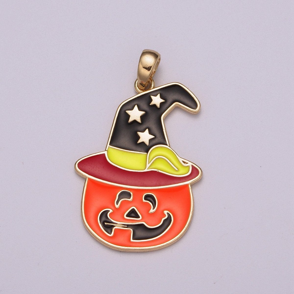 Halloween Jack o lantern pumpkin charm, Witch Hat charms, enamel charm for Necklace Scary Funny Halloween Inspired N-1425 - DLUXCA