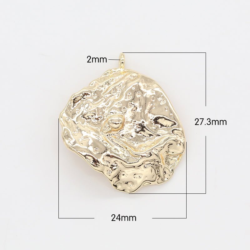 Hammered Moon Round Gold Coin Charm Gold Rustic Coin Pendant GP-149 - DLUXCA