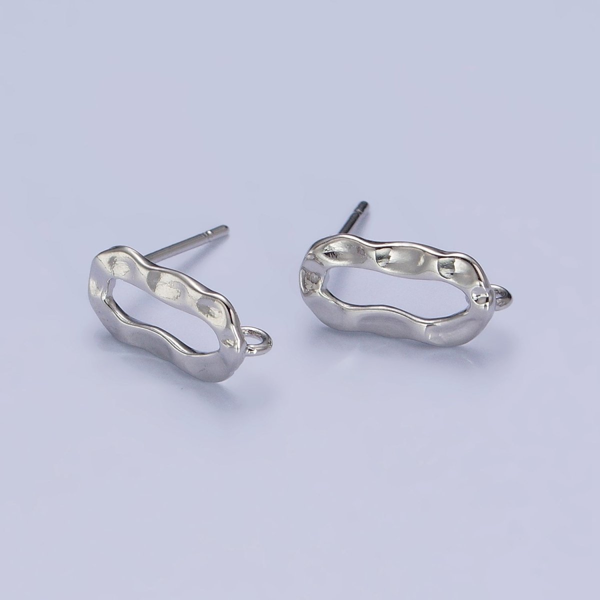 Hammered Oblong Open Loop Stud Earrings Supply in Gold & Silver | Z-084 Z-085 - DLUXCA