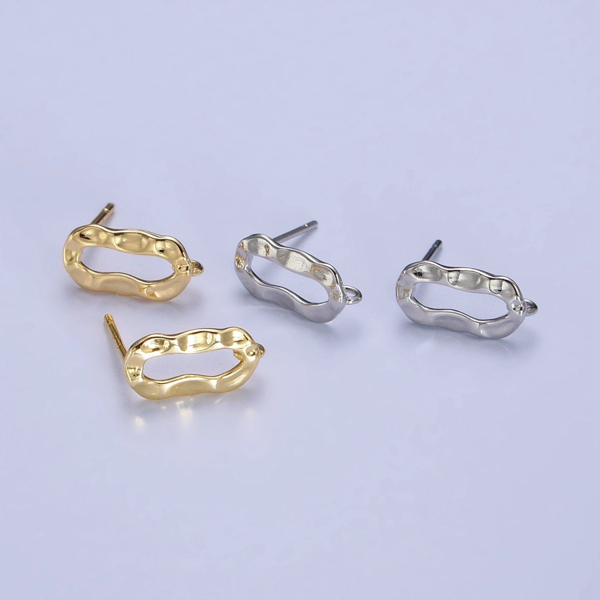 Hammered Oblong Open Loop Stud Earrings Supply in Gold & Silver | Z-084 Z-085 - DLUXCA