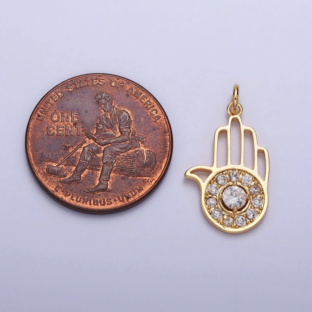 Hamsa Hand Clear Micro Paved CZ Palm Add-On Charm in Silver & Gold | AC228 AC277 - DLUXCA
