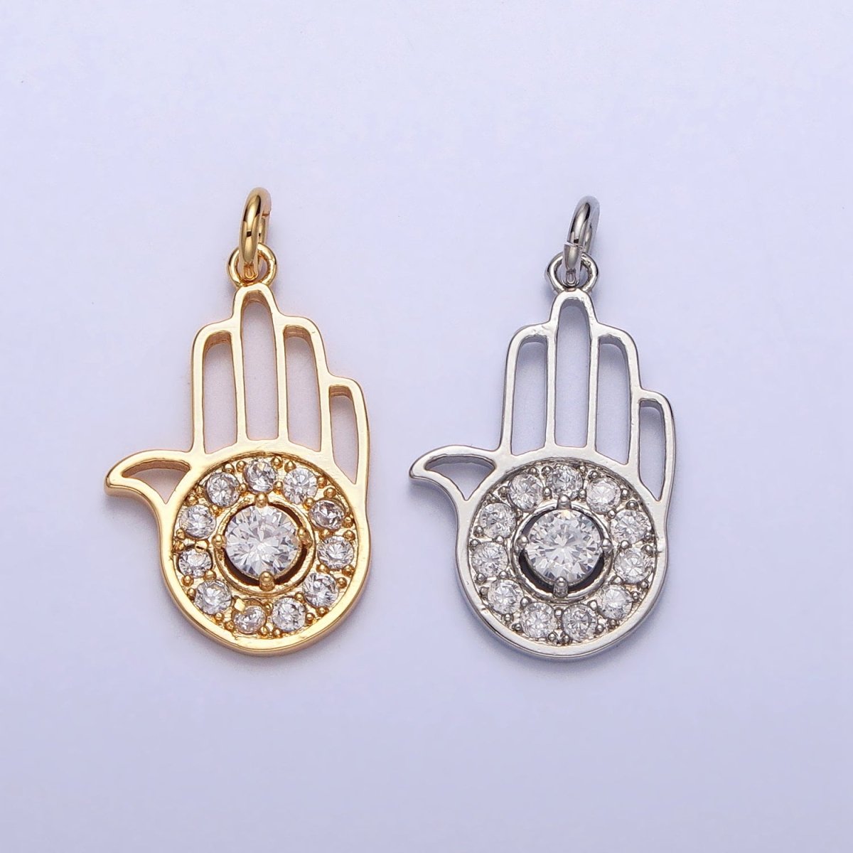 Hamsa Hand Clear Micro Paved CZ Palm Add-On Charm in Silver & Gold | AC228 AC277 - DLUXCA