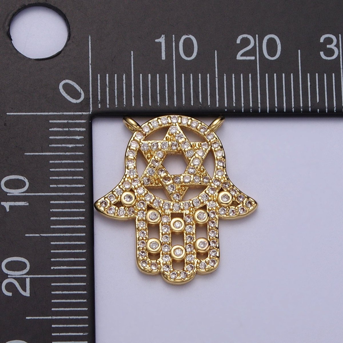 Hamsa Hand w. Star of David Clear Micro Paved CZ Gold Link Connector | Y-668 - DLUXCA