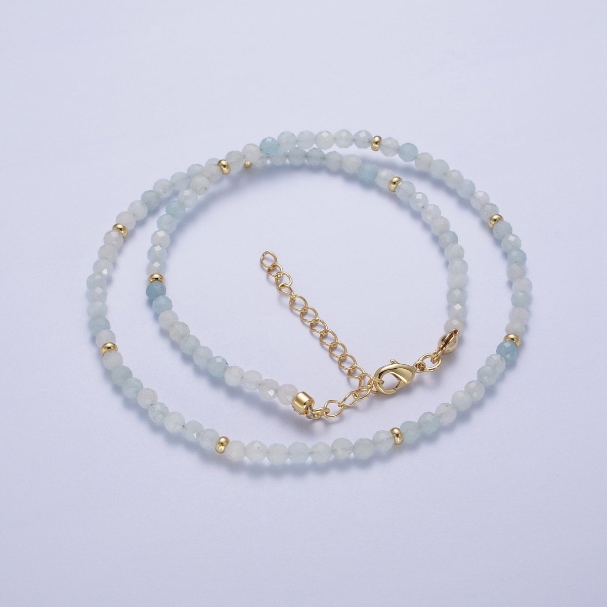 Handmade 15.5 Inch Blue Moonstone / Yellow Citrine Multifaceted Rondelle Beaded Gold Crimp Spacer Choker Necklace | WA-1187 WA-1189 Clearance Pricing - DLUXCA