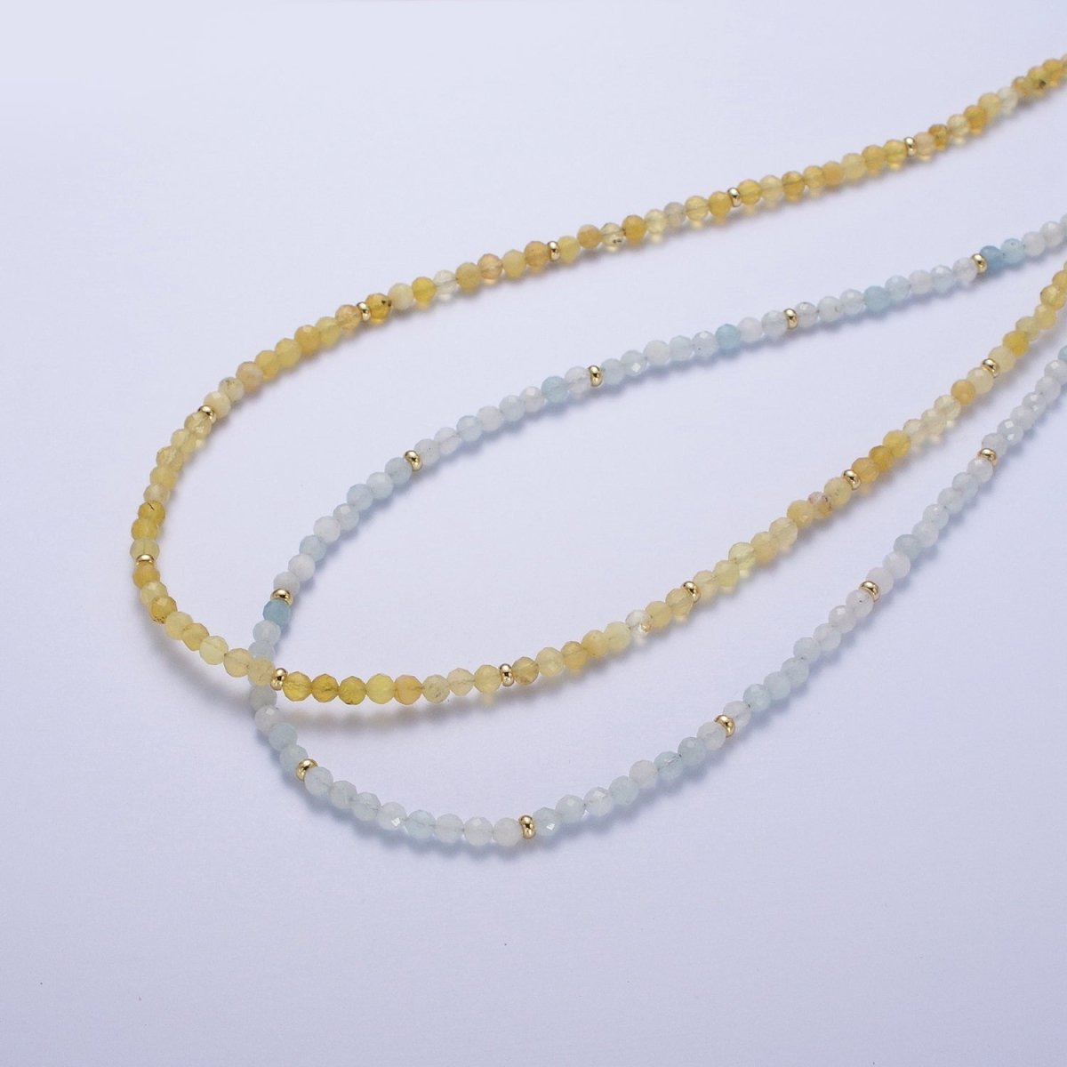 Handmade 15.5 Inch Blue Moonstone / Yellow Citrine Multifaceted Rondelle Beaded Gold Crimp Spacer Choker Necklace | WA-1187 WA-1189 Clearance Pricing - DLUXCA