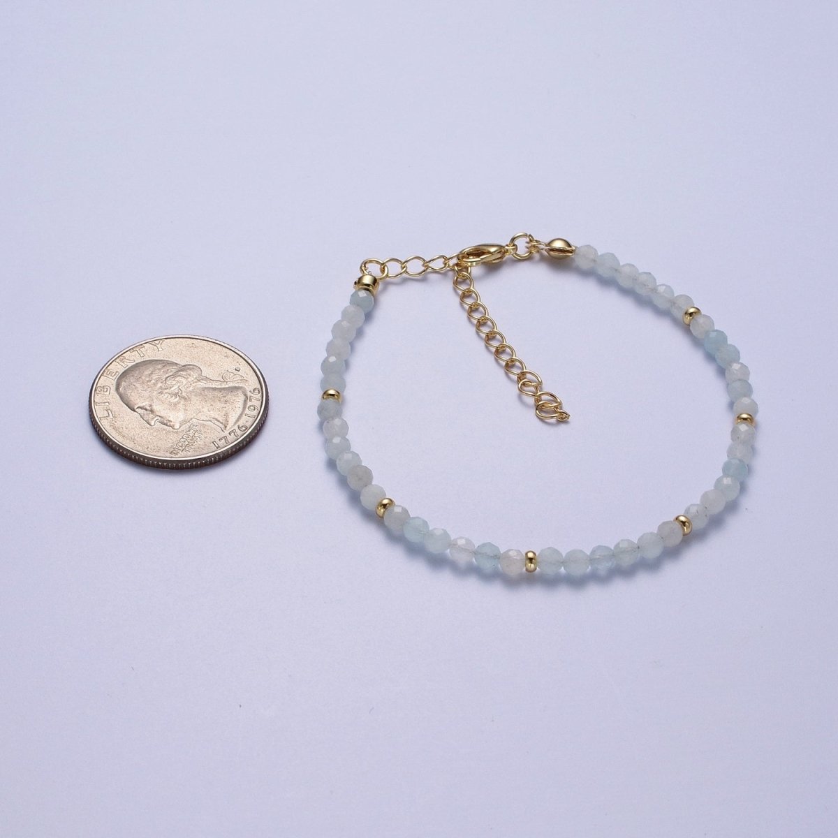Handmade 6.5 Inch Blue Moonstone / Yellow Citrine Multifaceted Rondell Beaded Gold Crimp Spacer Bracelet | WA-1186 WA-1188 Clearance Pricing - DLUXCA