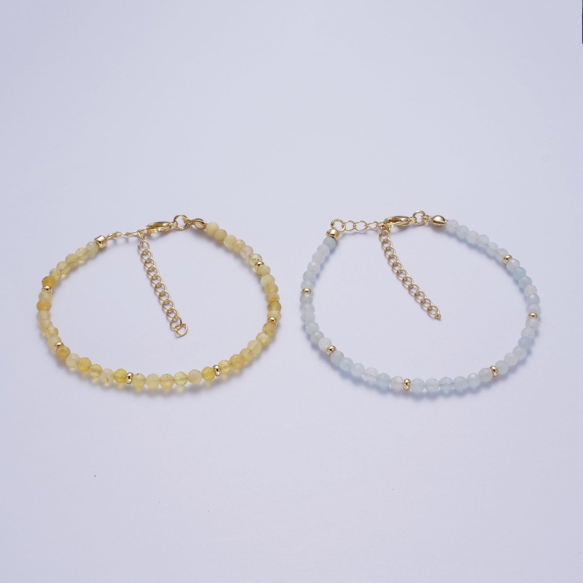 Handmade 6.5 Inch Blue Moonstone / Yellow Citrine Multifaceted Rondell Beaded Gold Crimp Spacer Bracelet | WA-1186 WA-1188 Clearance Pricing - DLUXCA