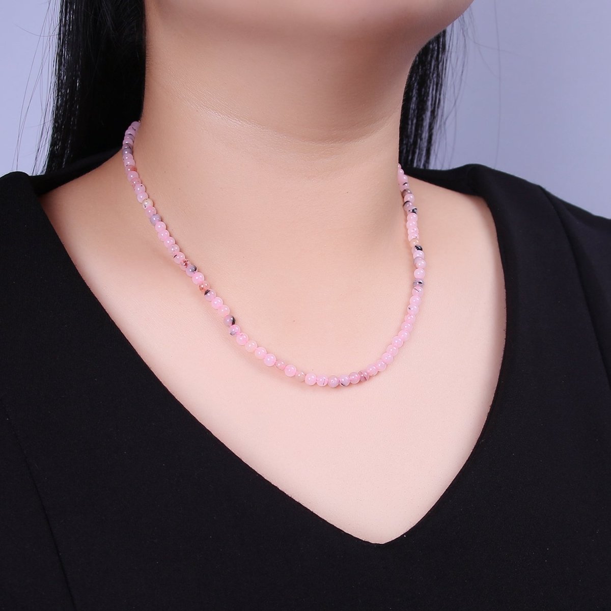 Handmade Pink Jade Bead Necklace for Layering Jewelry | WA-876 Clearance Pricing - DLUXCA