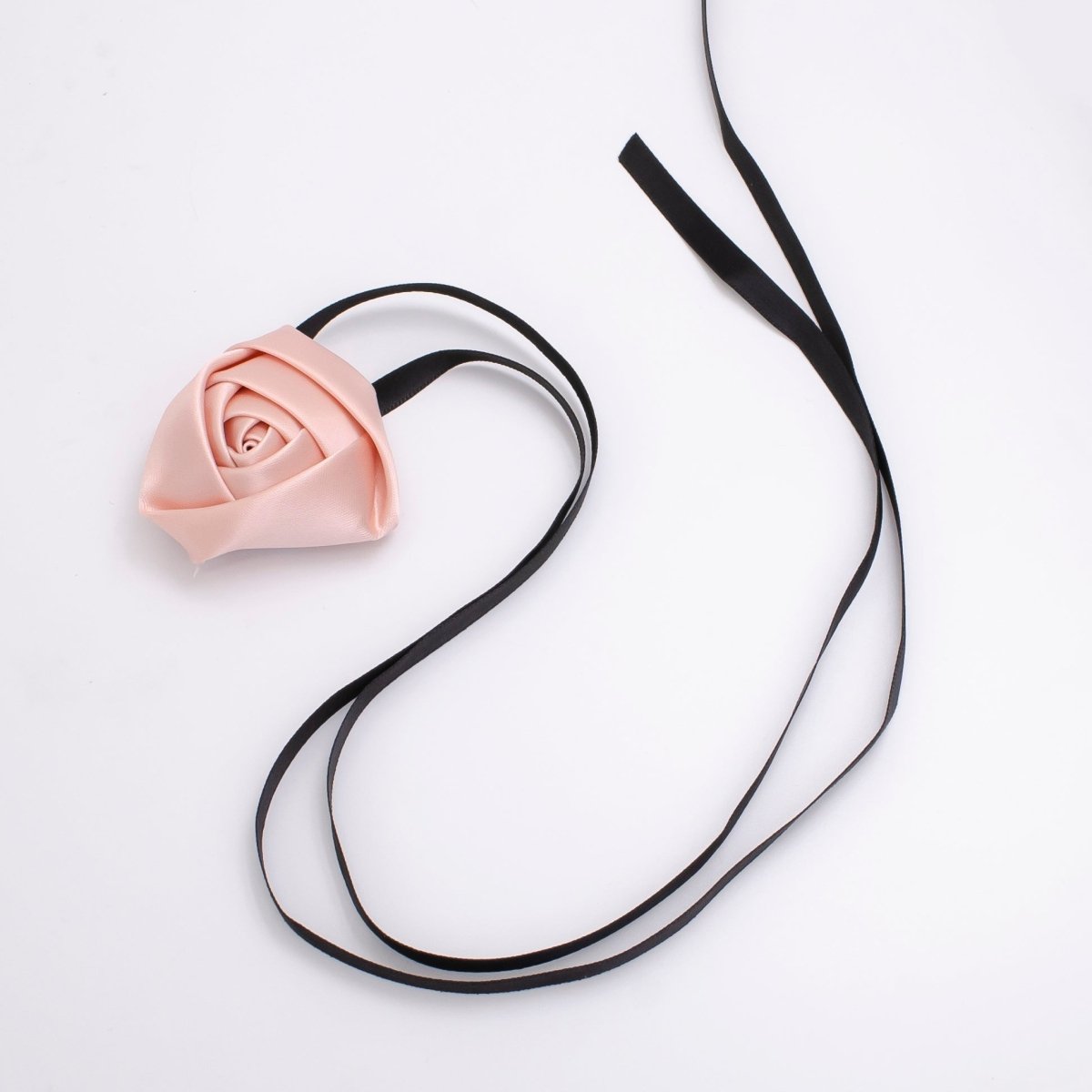 Handmade Red, White, Pink, Peach, Black Rose Flower Ribbon Satin Choker Necklace | FC001 - FC005 - DLUXCA