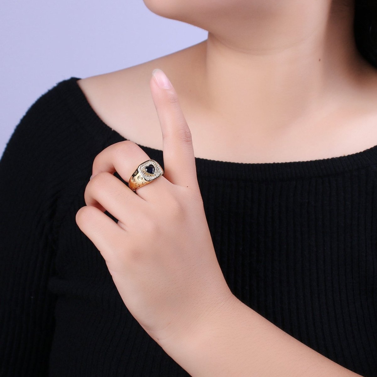 Happy Face Ring Gold Filled Heart Ring Simple Gold Signet Ring Open Ring for Stacking Jewelry us size 6.5 S-254 ~ S-257 - DLUXCA