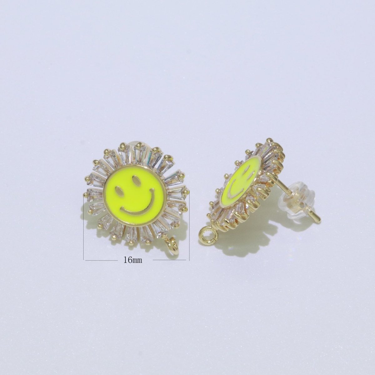 Happy face stud earrings, Tiny smiley face studs, simple gold stud earrings, Round Gold Studs, happy face studs with open link L-361~L-366 - DLUXCA