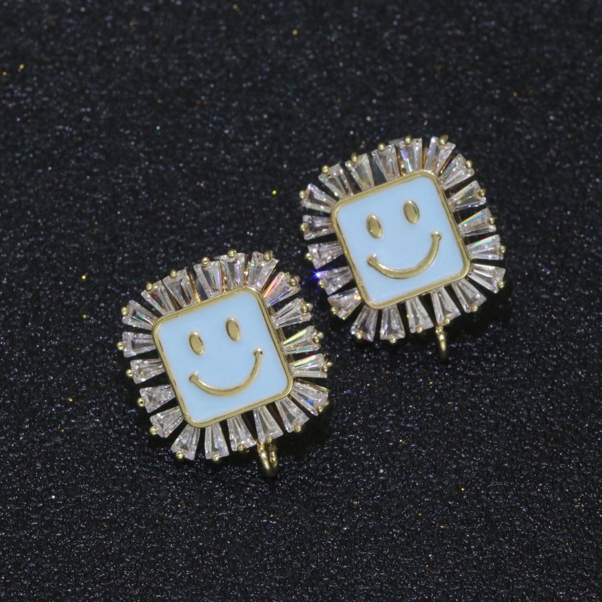 Happy face stud earrings, Tiny smiley face studs, simple gold stud earrings, Square Gold Studs, happy face studs with open link L-355~L-360 - DLUXCA