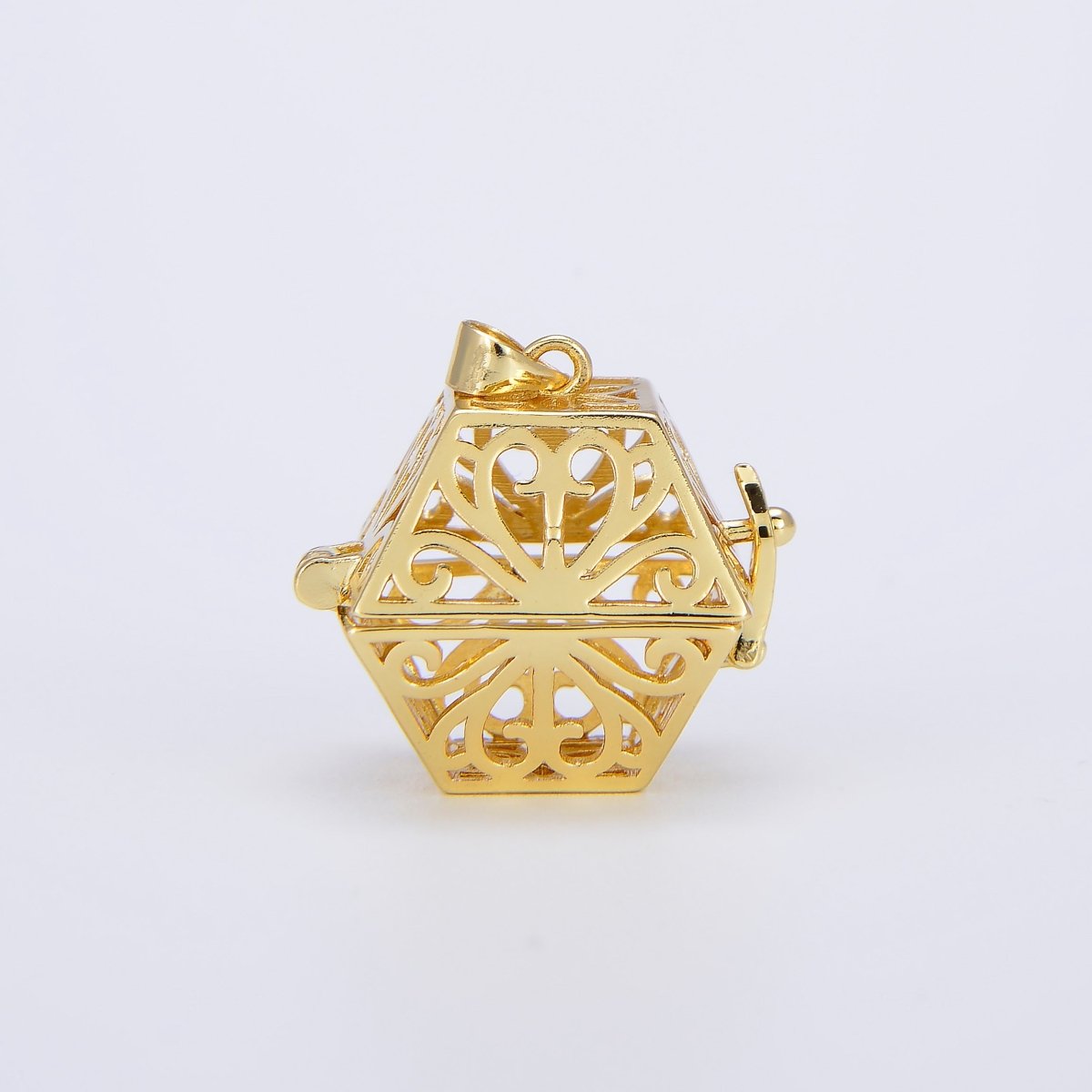 Healing Stone cage locket pendant Gold Hexagon Pendant, Gemstone Diffused Jewelry Making, DIY Gemstone Natural Stone Locket Charms necklace H-738 - DLUXCA