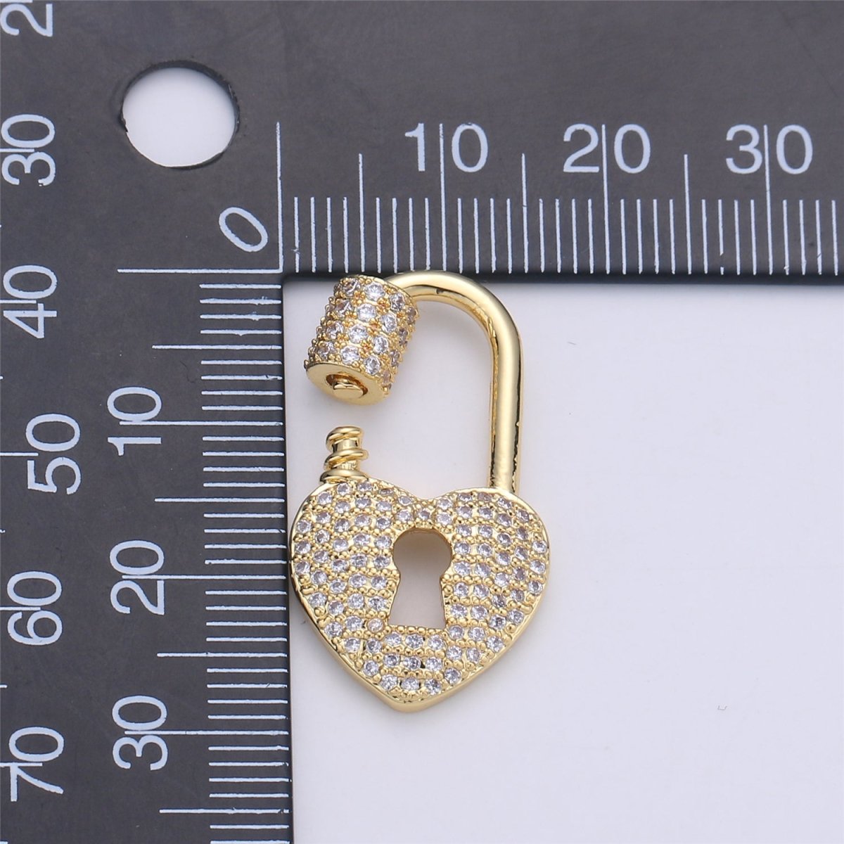 Heart Carabiner Screw Lock, Heart with Cubic Zirconia Crystal Padlock Gold Filled Clasp- K-375 - DLUXCA