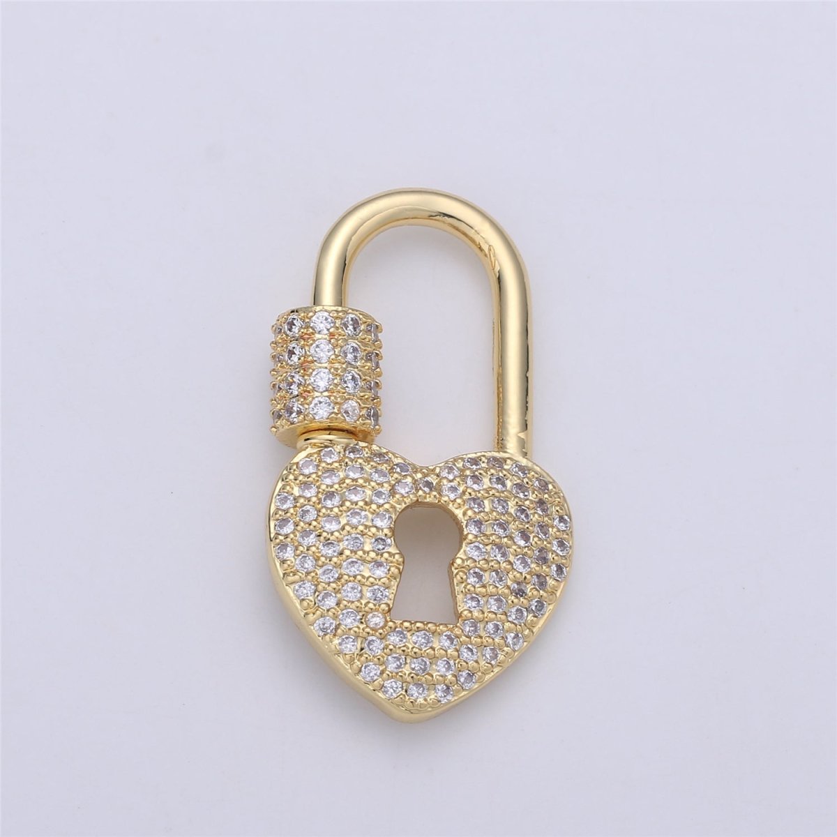 Heart Carabiner Screw Lock, Heart with Cubic Zirconia Crystal Padlock Gold Filled Clasp- K-375 - DLUXCA