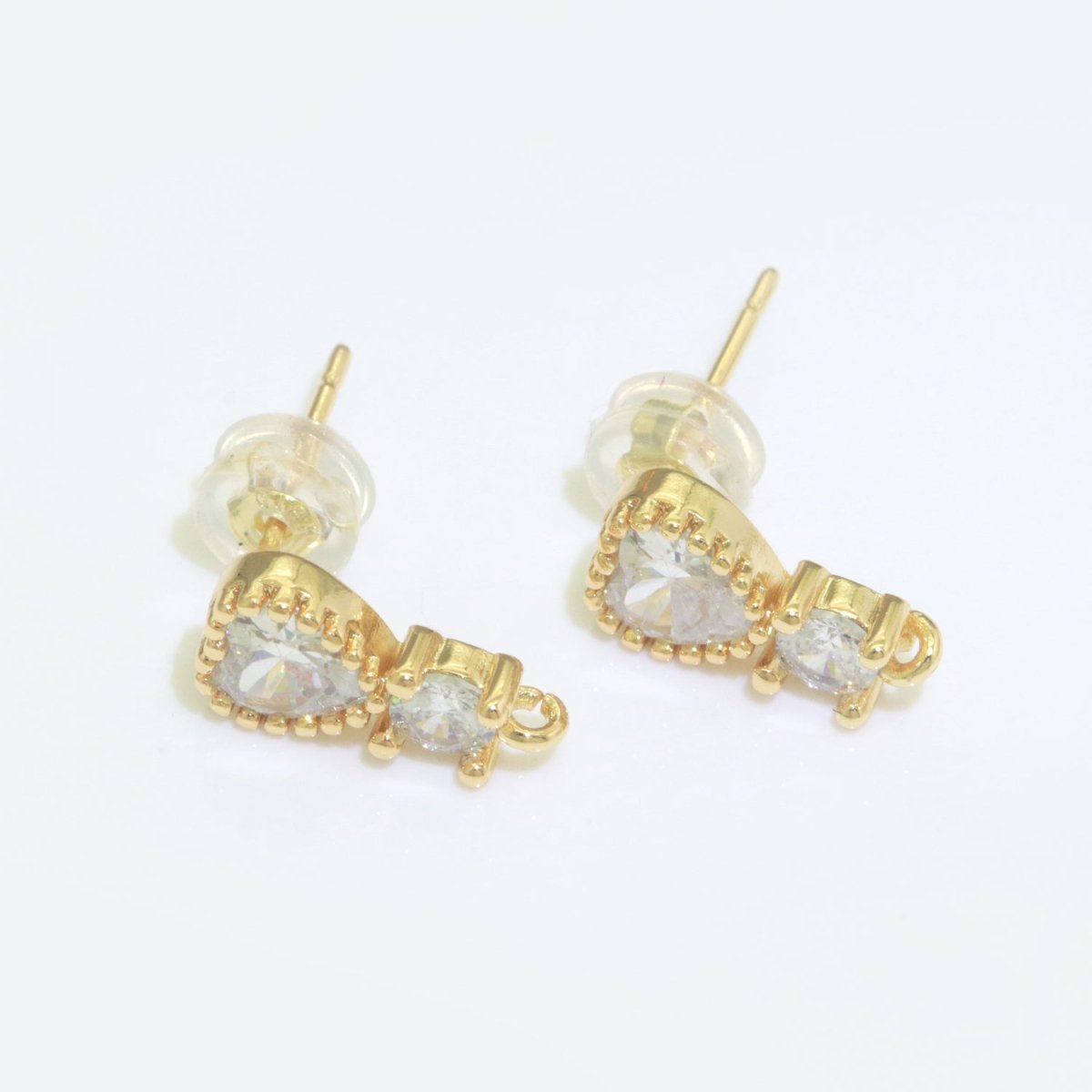 Heart Clear Cubic Zirconia Stud Open Loop Earrings Drop Supply L-488 - DLUXCA