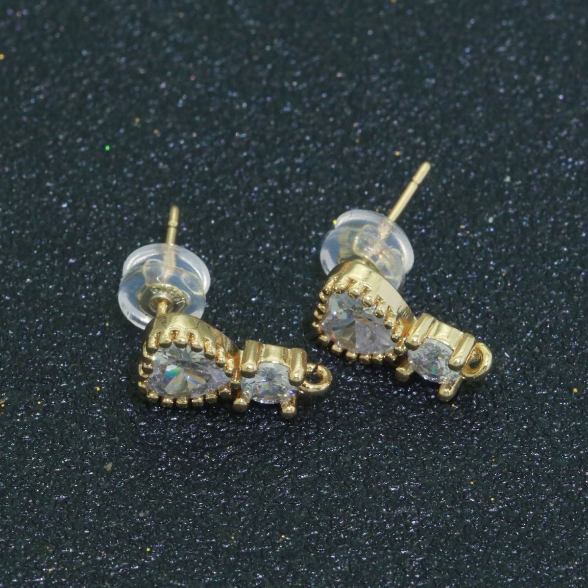 Heart Clear Cubic Zirconia Stud Open Loop Earrings Drop Supply L-488 - DLUXCA