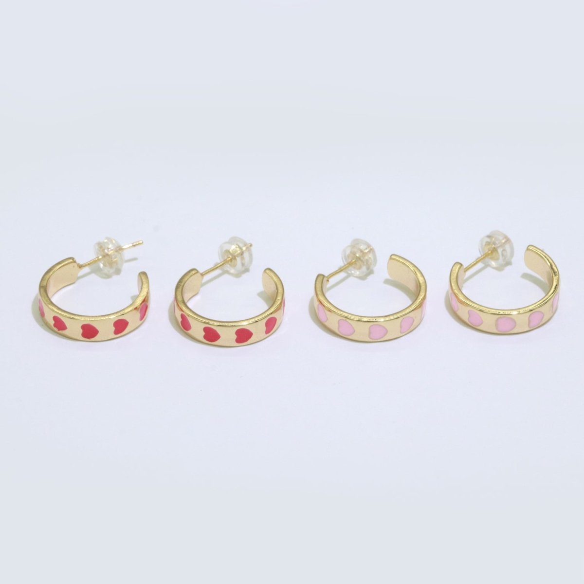 Heart Enamel Round hoop earrings 17.5mm, Lead Nickel free Earrings Y2K Simple Round hoop 1 pair hoops P-223~P-228 - DLUXCA
