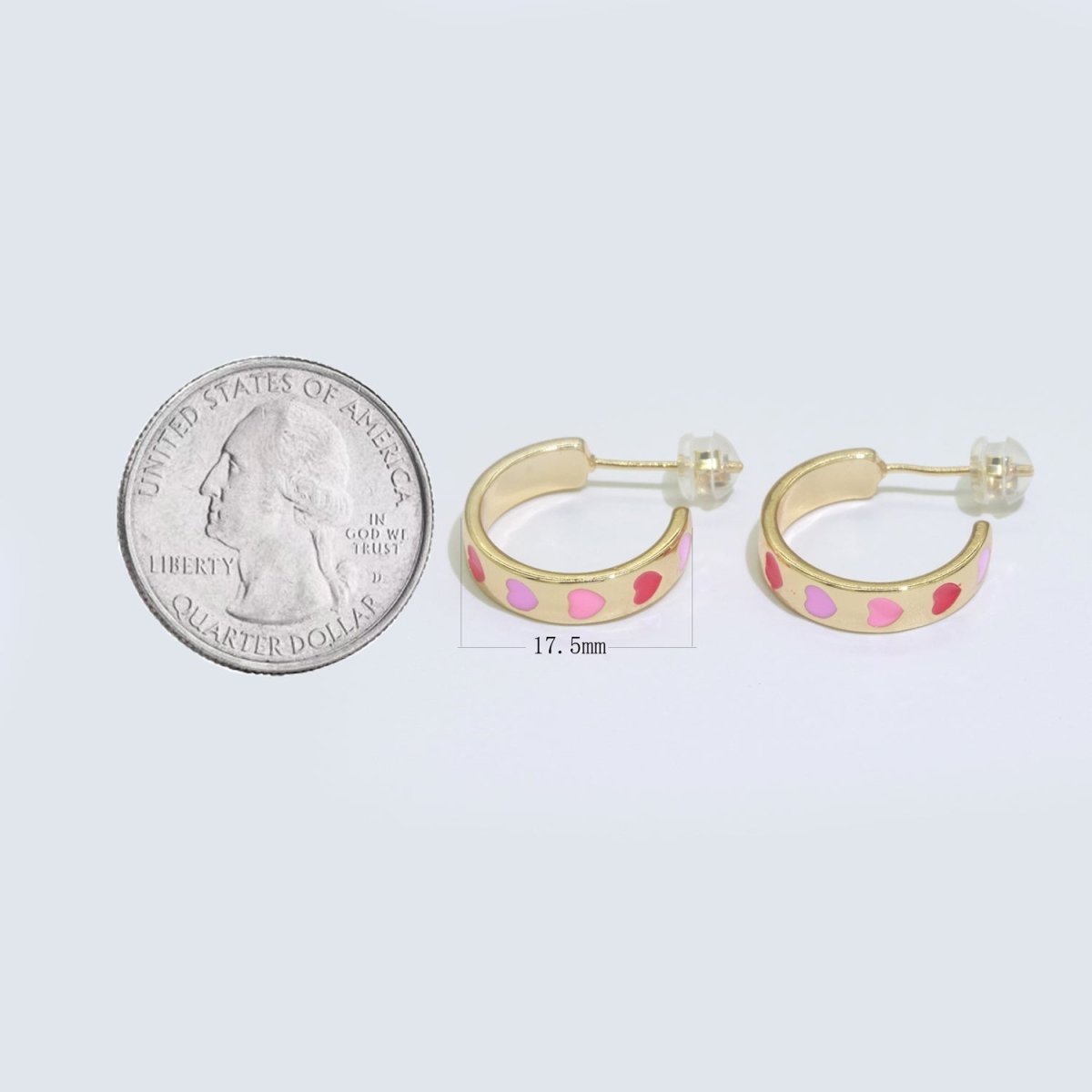 Heart Enamel Round hoop earrings 17.5mm, Lead Nickel free Earrings Y2K Simple Round hoop 1 pair hoops P-223~P-228 - DLUXCA